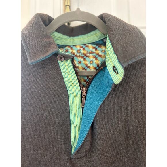 Robert Graham Marled Brown & Blue Embroidered Quarter Zip - Picture 3 of 9